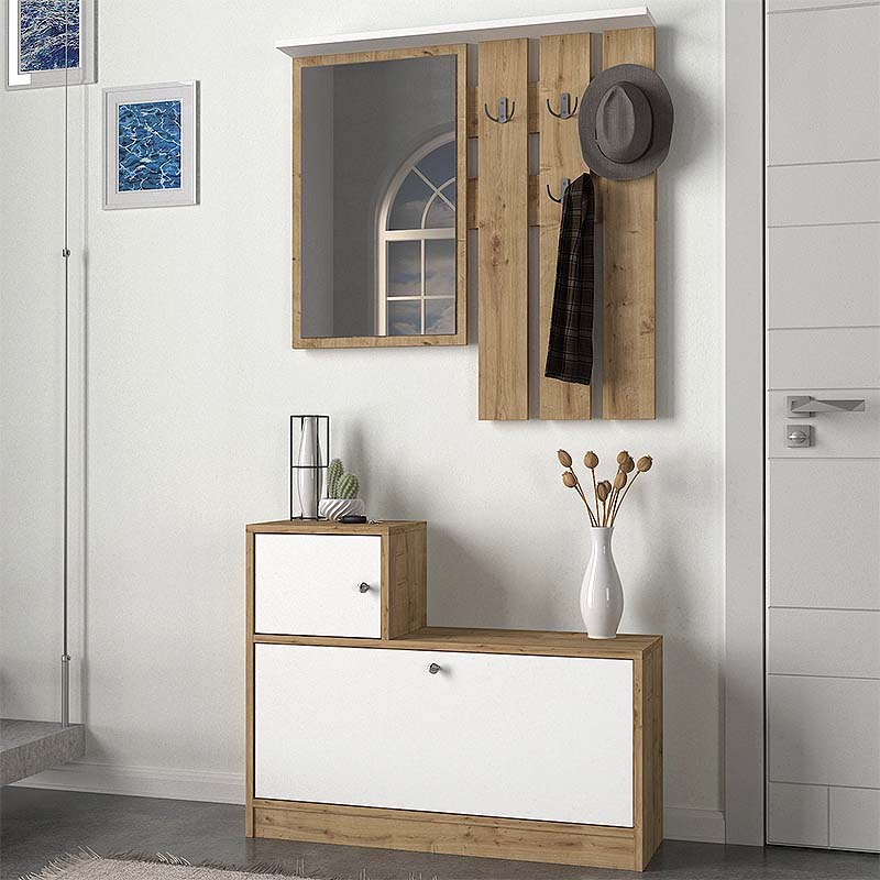 Έπιπλο Εισόδου Galina από Μελαμίνη Χρώμα Sapphire Oak - Λευκό 91,8x27x70