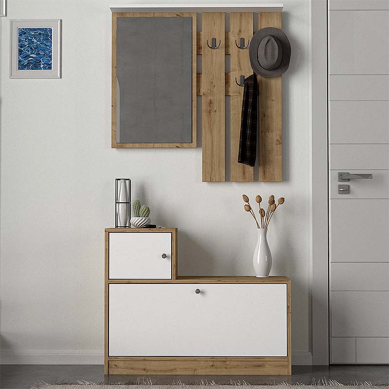 Έπιπλο Εισόδου Galina από Μελαμίνη Χρώμα Sapphire Oak - Λευκό 91,8x27x70