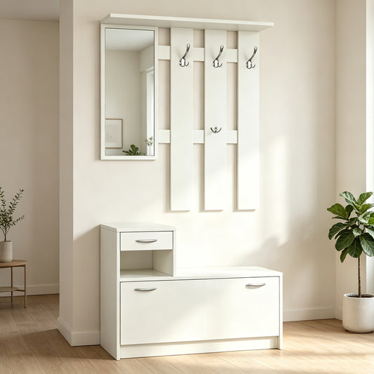 Έπιπλο Εισόδου Jentia με Καθρέπτη Λευκό MDF 100x24x186