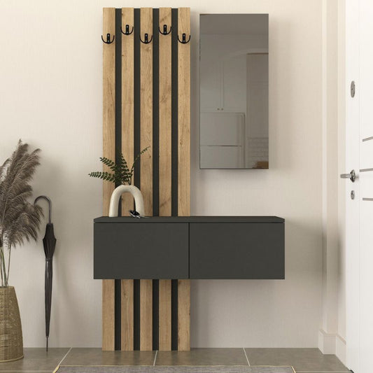 Έπιπλο Εισόδου Kanso Χρώμα Ανθρακί - Sepet Oak 100x35x196,7