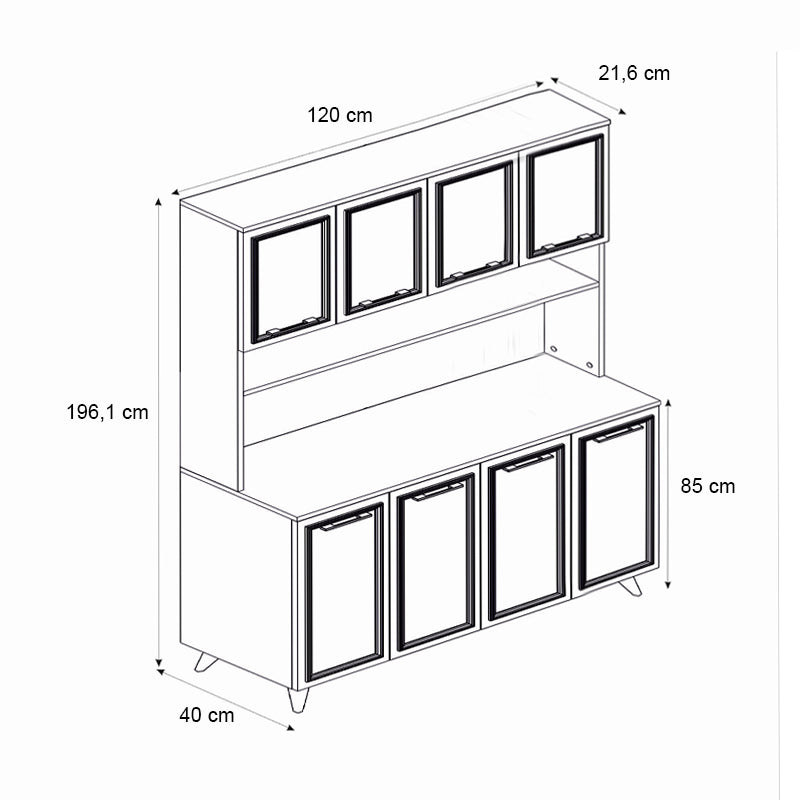 Έπιπλο Κουζίνας Potter 4 Χρώμα Λευκό - Rota Oak 120x40x196,1