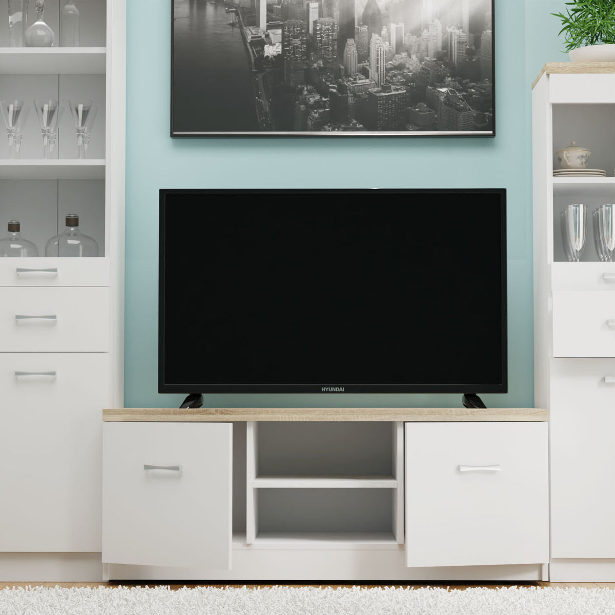 Έπιπλο TV 120x42x46 Λευκό-Sonoma με Δύο Ντουλάπια