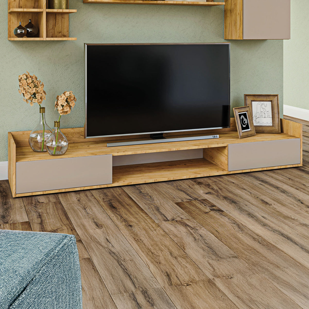 Έπιπλο TV Callisto Χρυσό Δρυς-Γκρεζ 200x40x30