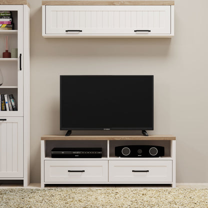 Έπιπλο TV Verne 137.9x45x52.1 Λευκό-Φυσικός Δρυς