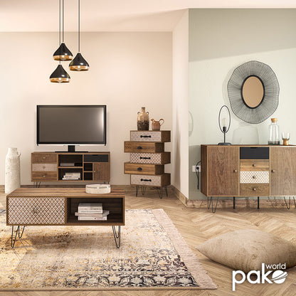 Έπιπλο Τηλεόρασης Boho Καρυδί με Μεταλλικά Πόδια 120x39x64