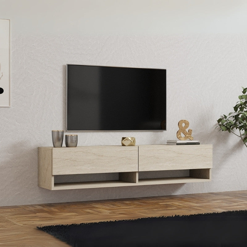 Έπιπλο Τηλεόρασης Επιτοίχιο Arges Χρώμα Travertine 140x29,6x30