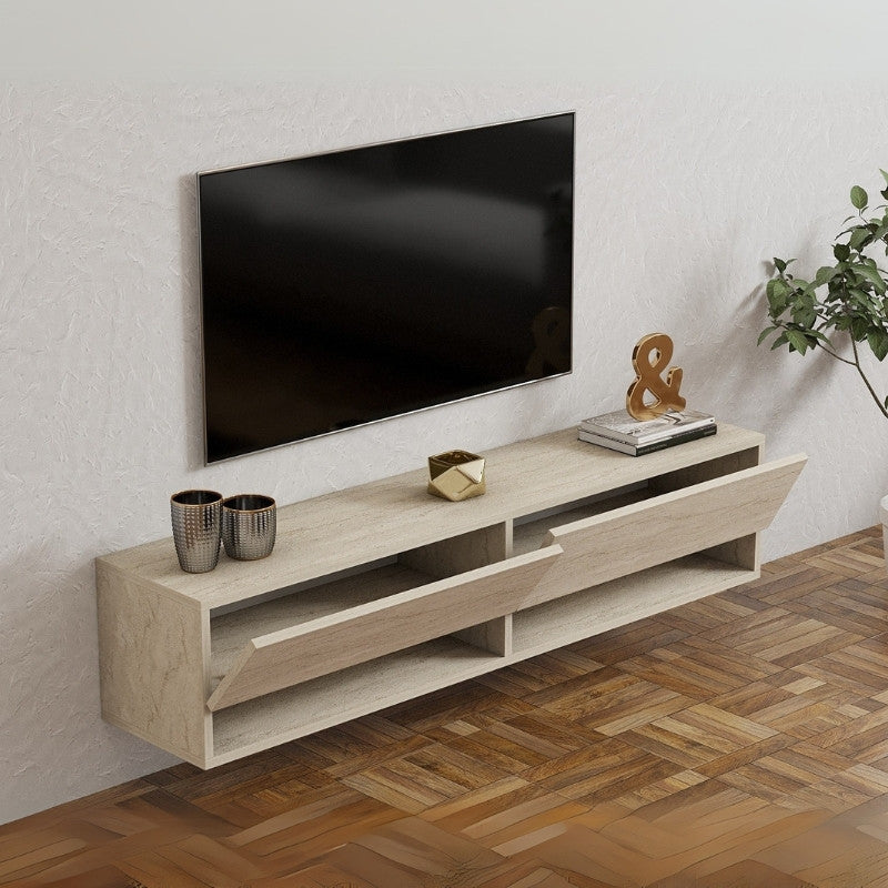Έπιπλο Τηλεόρασης Επιτοίχιο Arges Χρώμα Travertine 140x29,6x30