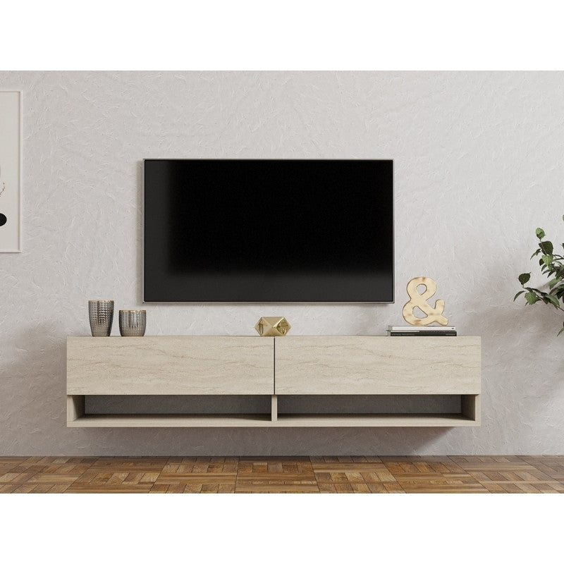 Έπιπλο Τηλεόρασης Επιτοίχιο Arges Χρώμα Travertine 140x29,6x30