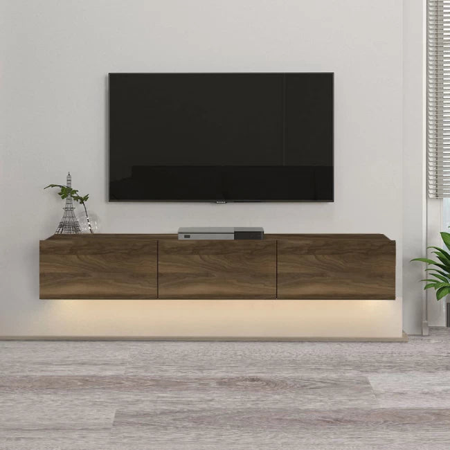Έπιπλο Τηλεόρασης Επιτοίχιο Damla με LED Χρώμα Καρυδί 180x29,5x29,5