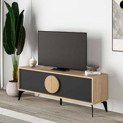 Έπιπλο Τηλεόρασης Gora Χρώμα Sapphire Oak - Silky Black 140x35,6x51