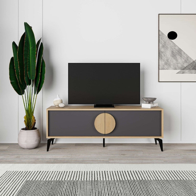 Έπιπλο Τηλεόρασης Gora Χρώμα Sapphire Oak - Silky Black 140x35,6x51