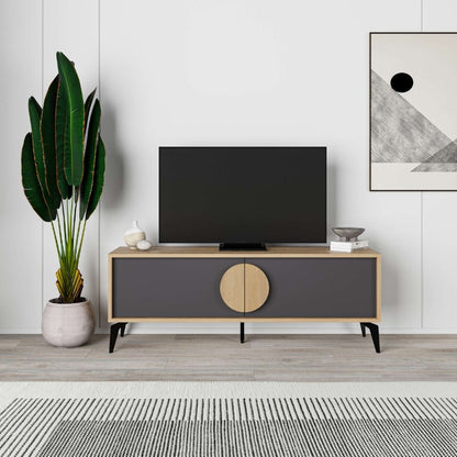 Έπιπλο Τηλεόρασης Gora Χρώμα Sapphire Oak - Silky Black 140x35,6x51