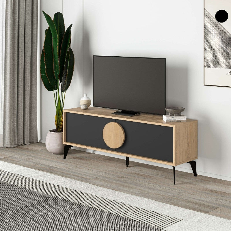 Έπιπλο Τηλεόρασης Gora Χρώμα Sapphire Oak - Silky Black 140x35,6x51