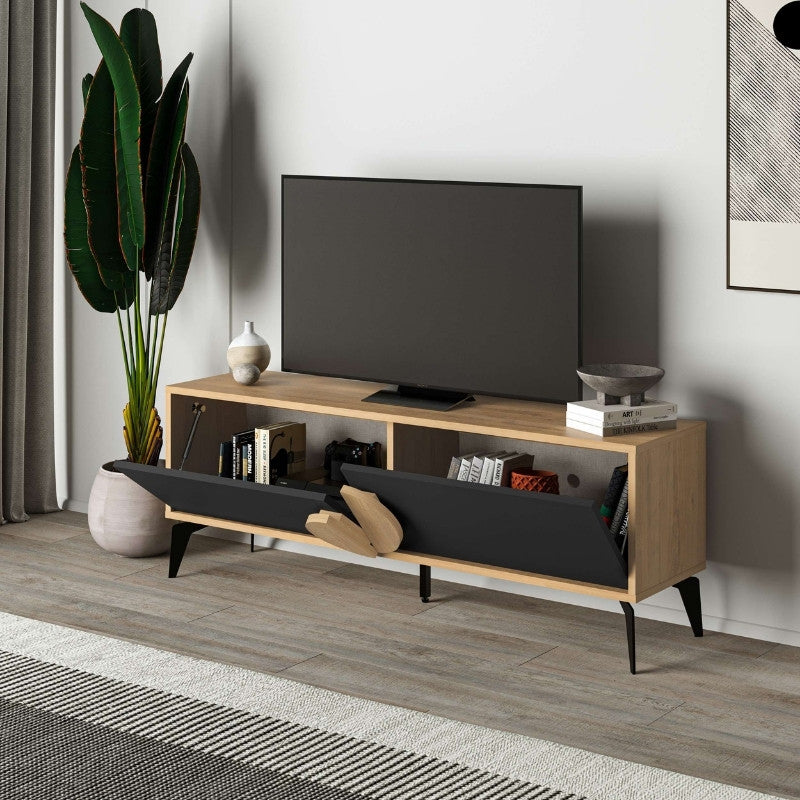 Έπιπλο Τηλεόρασης Gora Χρώμα Sapphire Oak - Silky Black 140x35,6x51