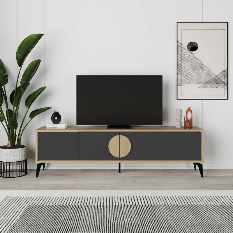 Έπιπλο Τηλεόρασης Gora Χρώμα Sapphire Oak - Silky Black 180x35,6x51