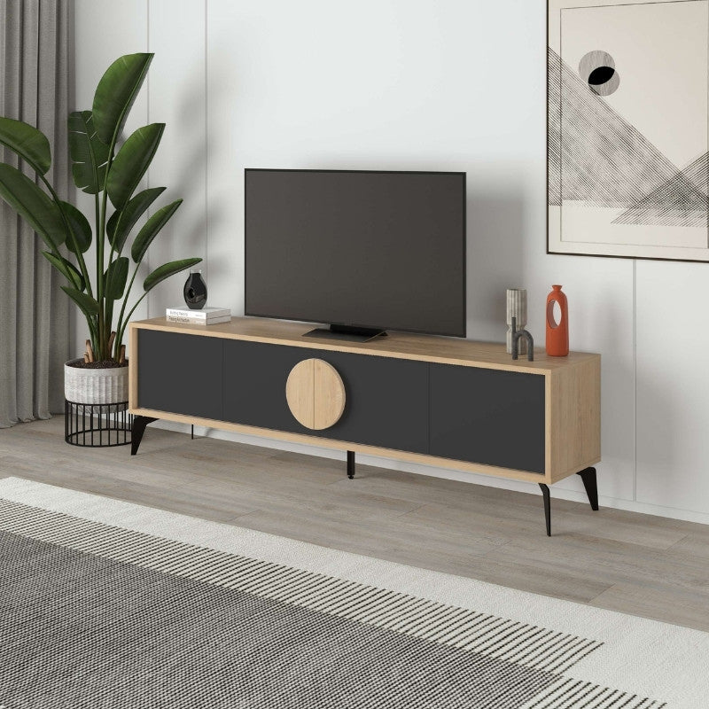 Έπιπλο Τηλεόρασης Gora Χρώμα Sapphire Oak - Silky Black 180x35,6x51