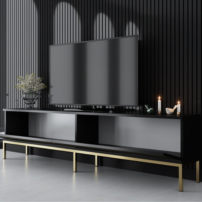 Έπιπλο Τηλεόρασης Lord Χρώμα Μαύρο - Χρυσό 180x30x47