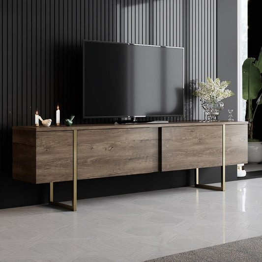 Έπιπλο Τηλεόρασης Luxe Χρώμα Καρυδί - Χρυσό 180x30x50