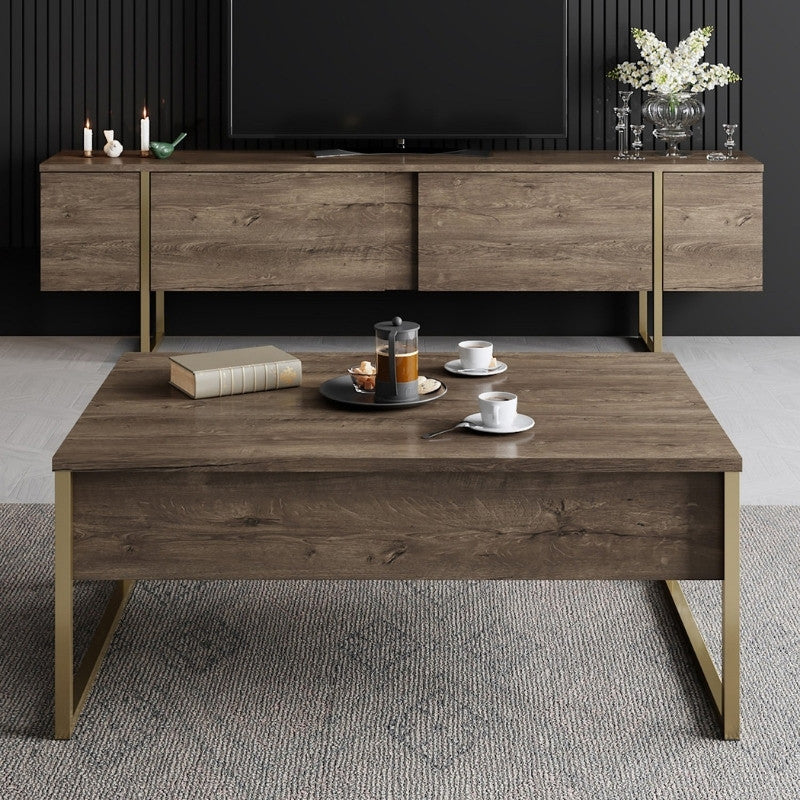 Έπιπλο Τηλεόρασης Luxe Χρώμα Καρυδί - Χρυσό 180x30x50