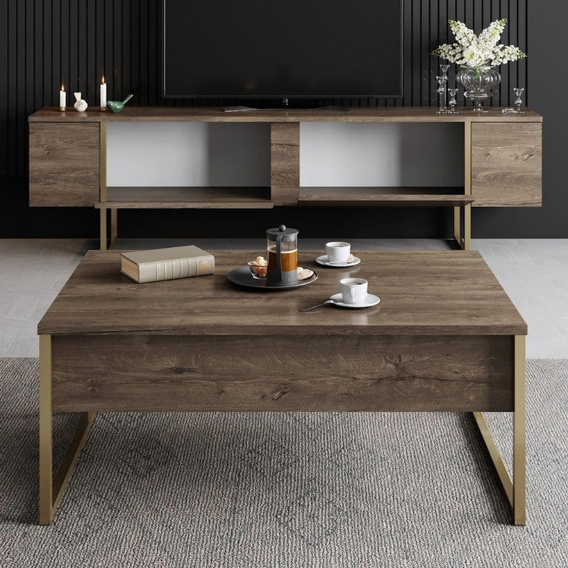Έπιπλο Τηλεόρασης Luxe Χρώμα Καρυδί - Χρυσό 180x30x50
