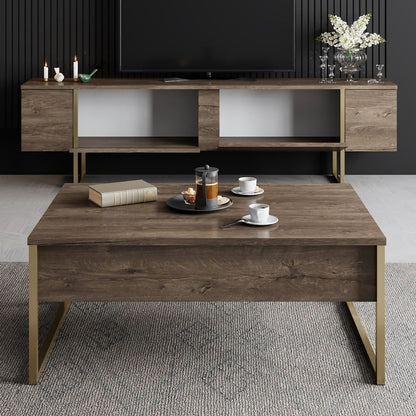 Έπιπλο Τηλεόρασης Luxe Χρώμα Καρυδί - Χρυσό 180x30x50