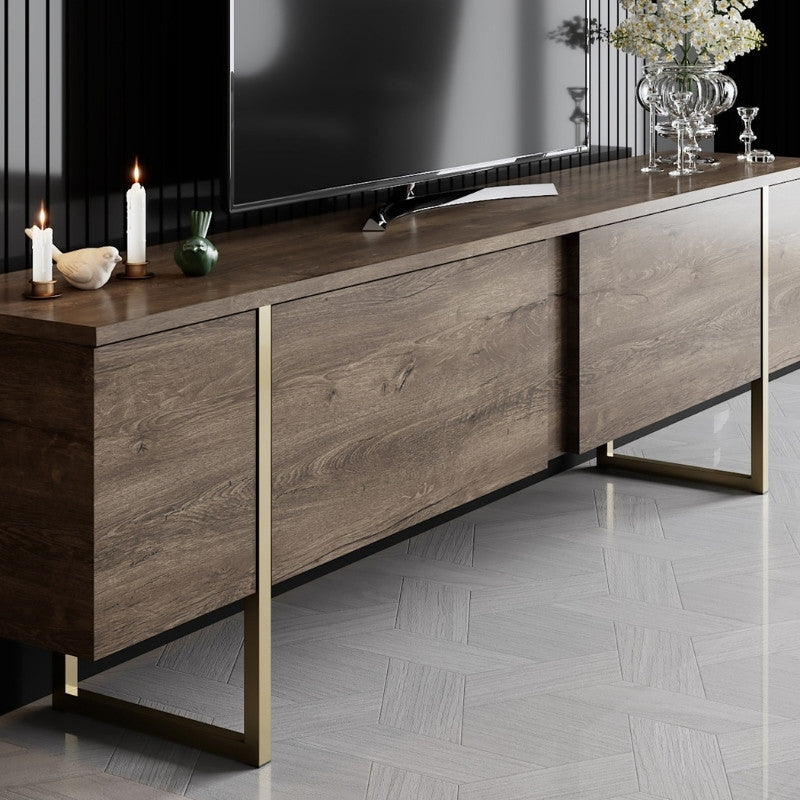 Έπιπλο Τηλεόρασης Luxe Χρώμα Καρυδί - Χρυσό 180x30x50