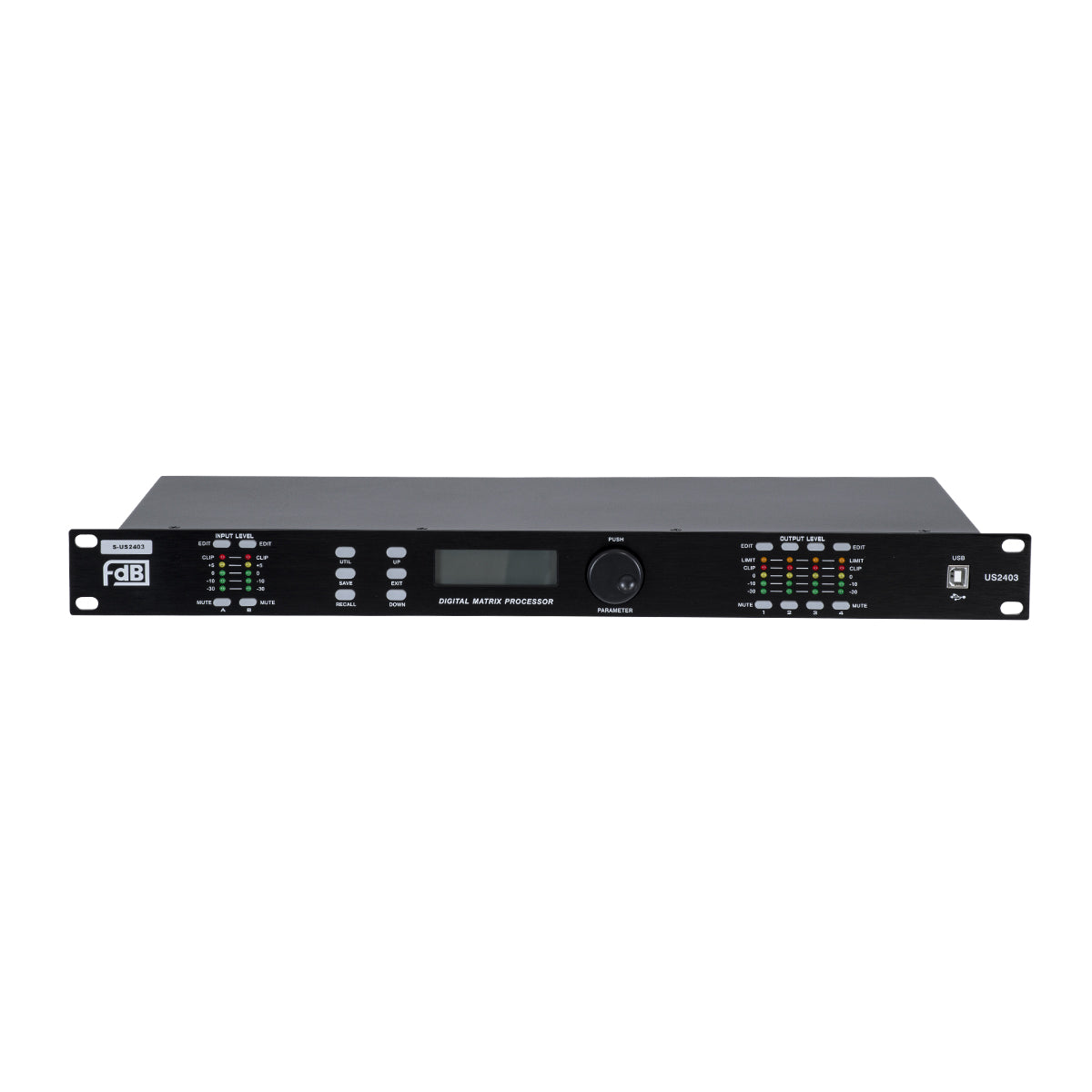 FDB US2403 98020 Audio Processor - Επαγγελματικός Επεξεργαστής Ήχου 2in & 4out - 32-bit DSP SHARC Processor - Frequency Response 20Hz-20Khz DR115DBu - AC 220V/50-60Hz - IP20 - Μαύρο - Μ48.2 x Π20.5 x Υ4.4