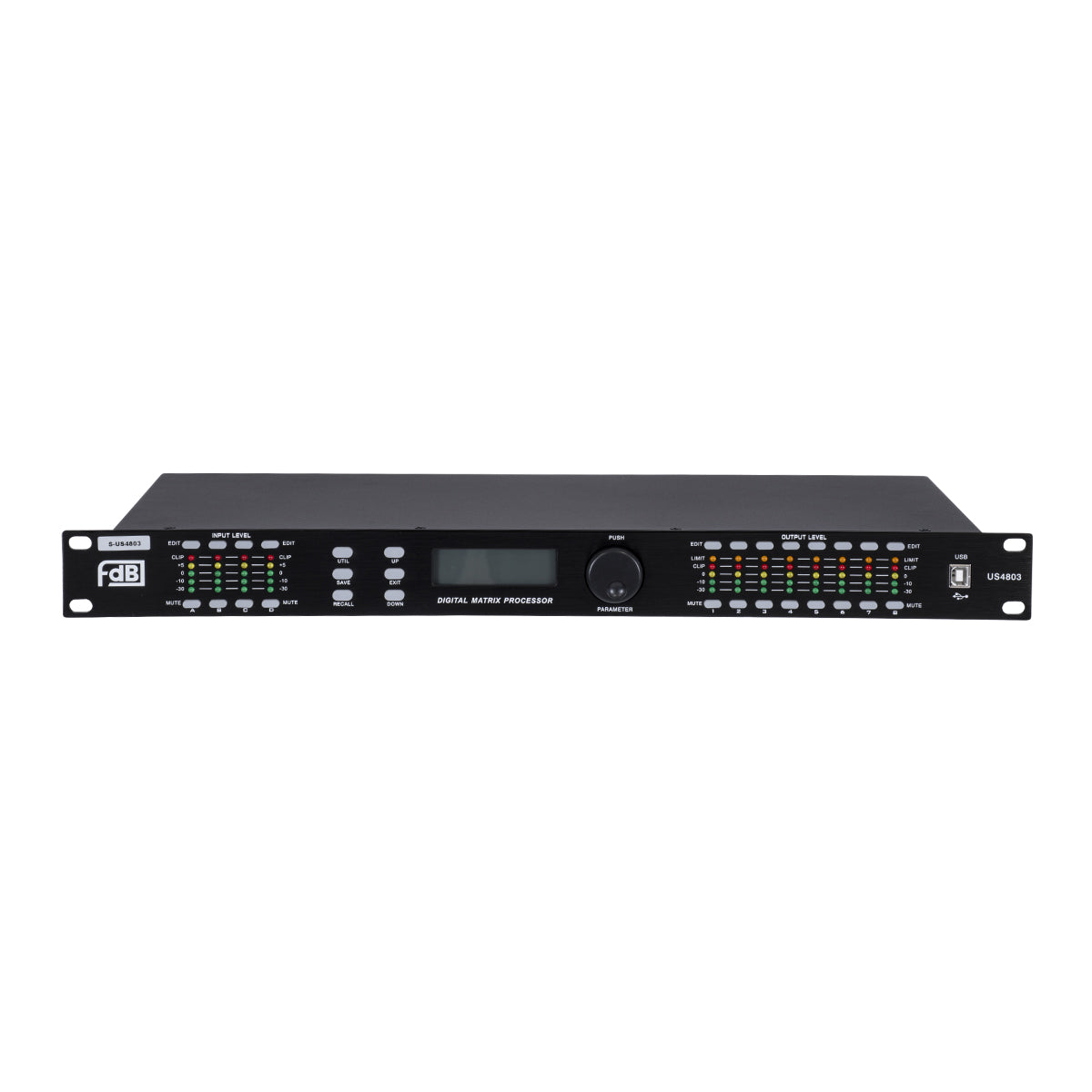 FDB US4803 98021 Audio Processor - Επαγγελματικός Επεξεργαστής Ήχου 4in & 8out - 32-bit DSP SHARC Processor - Frequency Response 20Hz-20Khz DR115DBu - AC 220V/50-60Hz - IP20 - Μαύρο - Μ48.2 x Π20.5 x Υ4.4