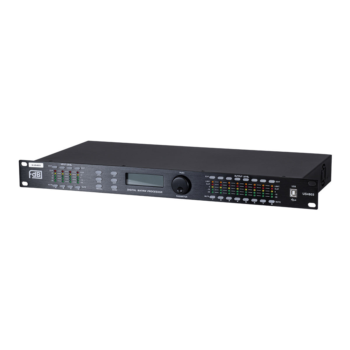 FDB US4803 98021 Audio Processor - Επαγγελματικός Επεξεργαστής Ήχου 4in & 8out - 32-bit DSP SHARC Processor - Frequency Response 20Hz-20Khz DR115DBu - AC 220V/50-60Hz - IP20 - Μαύρο - Μ48.2 x Π20.5 x Υ4.4