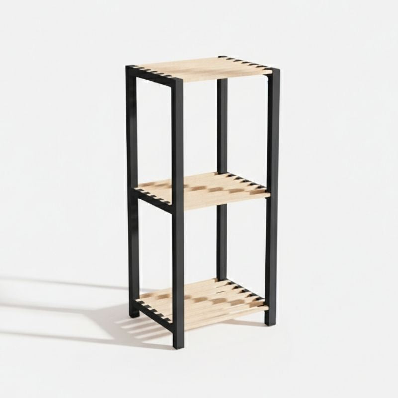 Ραφιέρα Δαπέδου - Κομοδίνο Ξύλινο - Πλαστικό Χρώμα Φυσικό - Μαύρο 37x29x79