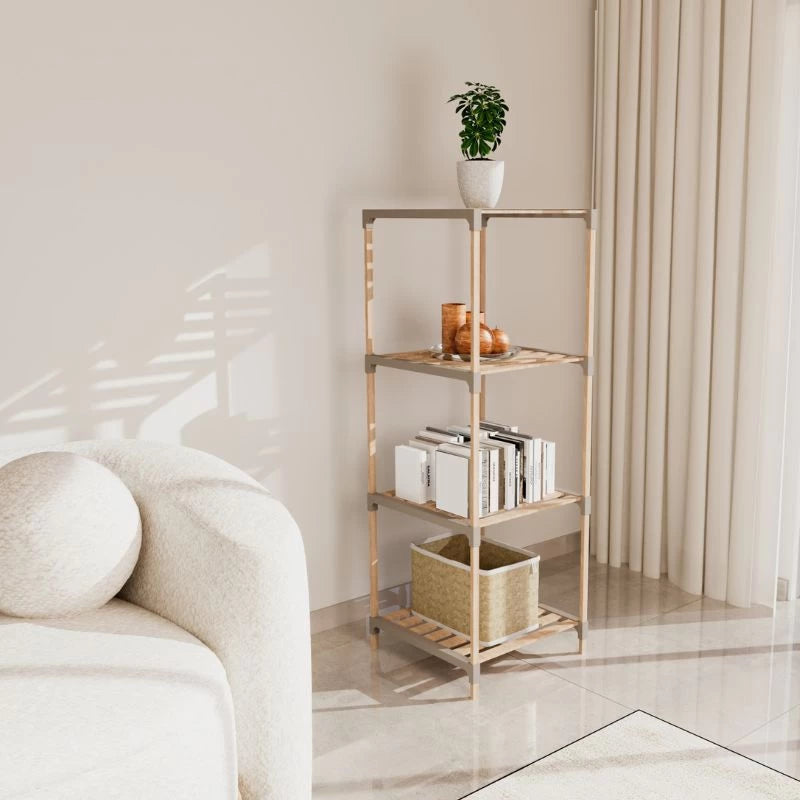 Ραφιέρα Δαπέδου Ξύλινη - Πλαστική Χρώμα Φυσικό - Μπεζ 41x33x113