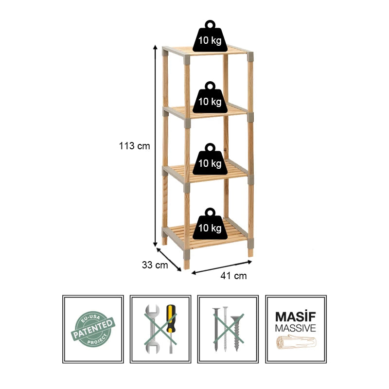 Ραφιέρα Δαπέδου Ξύλινη - Πλαστική Χρώμα Φυσικό - Μπεζ 41x33x113