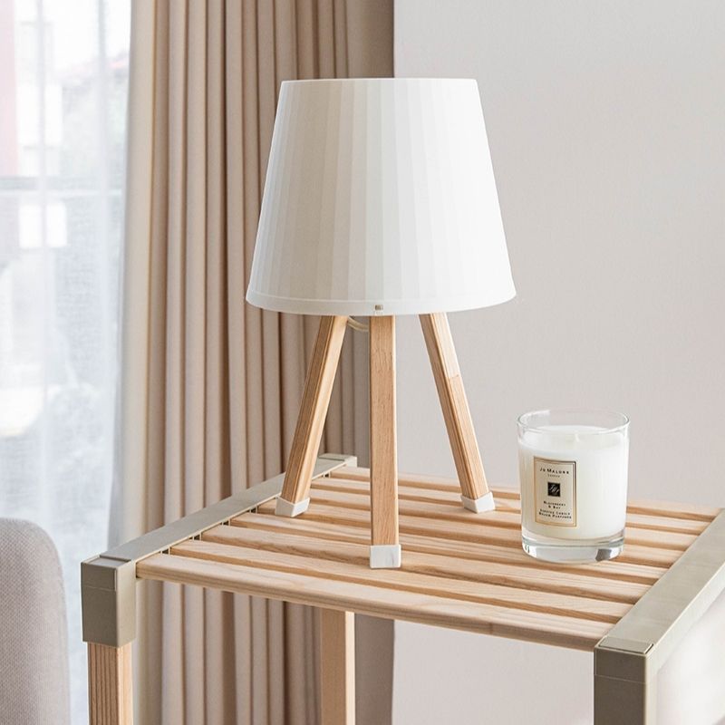 Φωτιστικό Επιτραπέζιο Ξύλινο - Πλαστικό Χρώμα Μπεζ Ø18x34