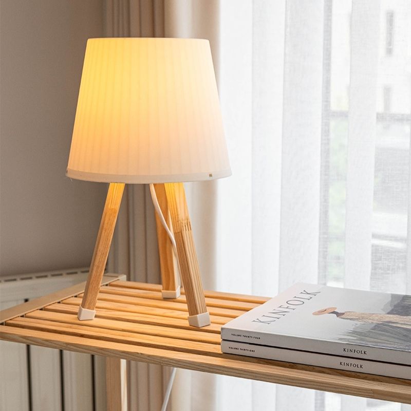 Φωτιστικό Επιτραπέζιο Ξύλινο - Πλαστικό Χρώμα Μπεζ Ø18x34