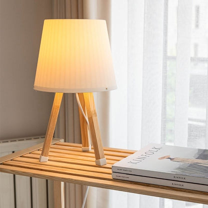 Φωτιστικό Επιτραπέζιο Ξύλινο - Πλαστικό Χρώμα Μπεζ Ø18x34