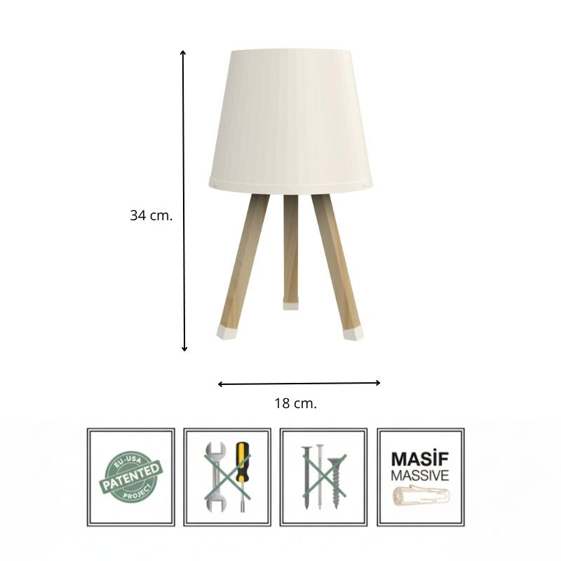 Φωτιστικό Επιτραπέζιο Ξύλινο - Πλαστικό Χρώμα Μπεζ Ø18x34