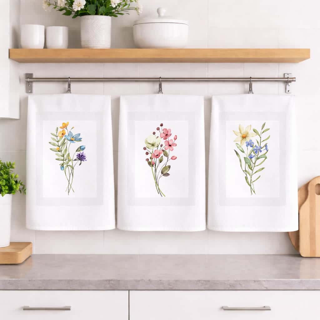 Ποτηρόπανα Κουζίνας Flowers Σετ 3 Τμχ