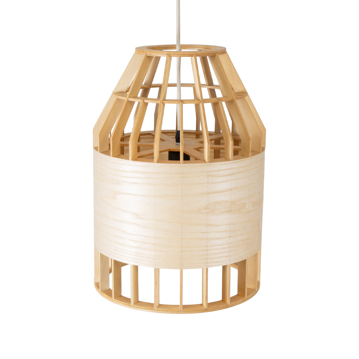 GALIA 02219 Boho Κρεμαστό Φωτιστικό Πλέγμα Μονόφωτο 1 x E27 IP20 Μπεζ & Καφέ Ξύλο - Μ30 x Π30 x Υ40cm