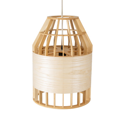 GALIA 02219 Boho Κρεμαστό Φωτιστικό Πλέγμα Μονόφωτο 1 x E27 IP20 Μπεζ & Καφέ Ξύλο - Μ30 x Π30 x Υ40cm