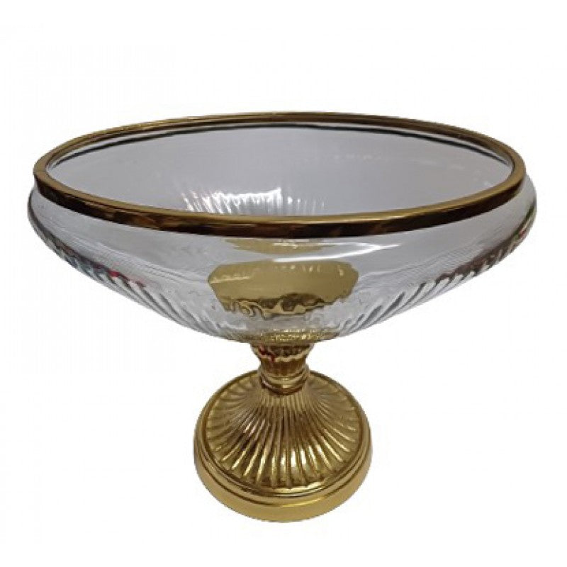 Γυάλινη Οβάλ Κουπ Γόνδολα με Μεταλλική Χρυσή Ραβδωτή Βάση Πόδι 25x23x30