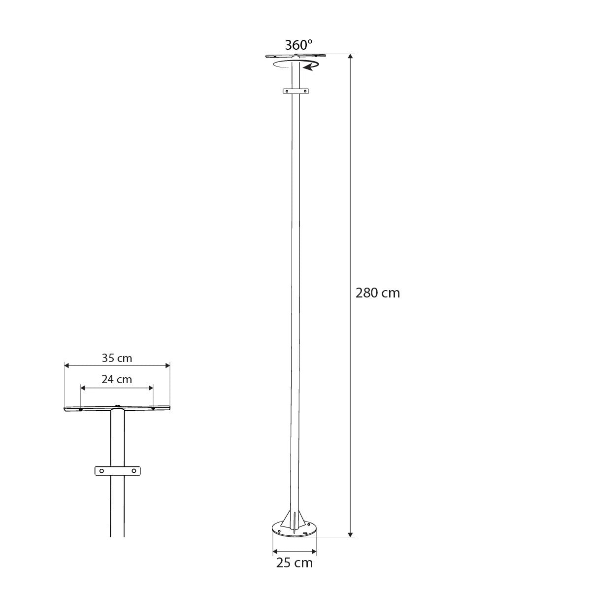HELIOS-280 GLB-000-0006 Metal Galvanized Lighting Pole for Outdoor Photovoltaic Projector - RAL 6009 Cypress Matt - L35 × W25 × H280