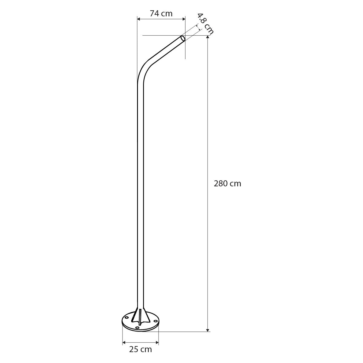 URBANO-280 GLB-000-0007 Galvanized Metal Lighting Pole for Outdoor Solar Street Light - Silver Galvanized - L84 x W25 x H280