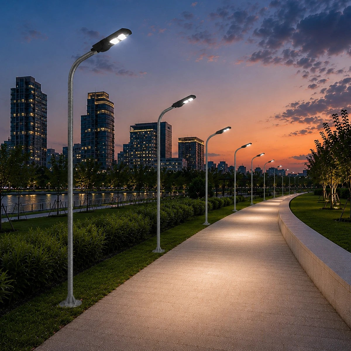 URBANO-280 GLB-000-0007 Galvanized Metal Lighting Pole for Outdoor Solar Street Light - Silver Galvanized - L84 x W25 x H280
