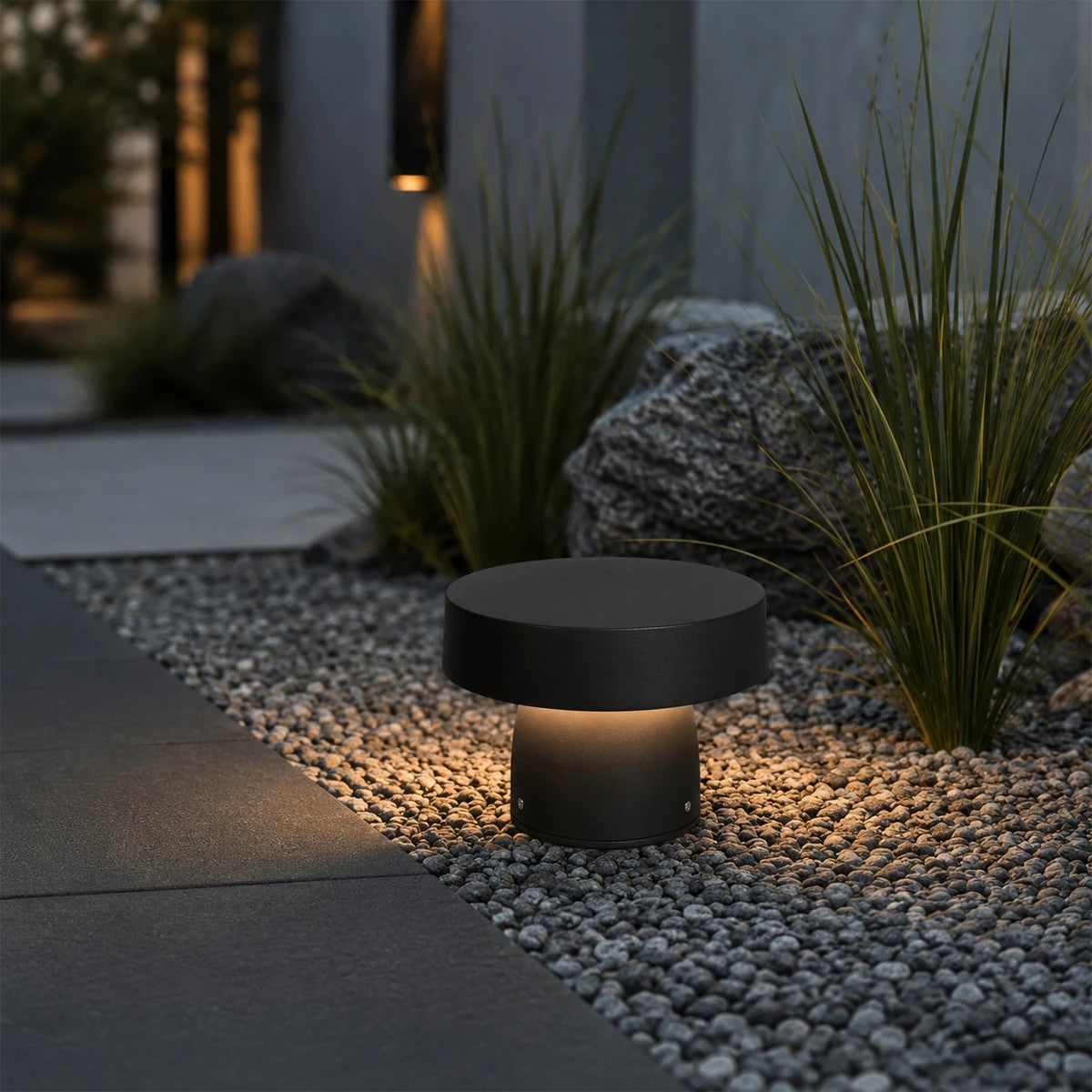 MUSH GLB-103-0016 LED Garden Bollard Light 12W 1080lm 90° AC 220-240V Waterproof IP65 Warm White 2700K - Sanan SMD Chip - Matte Black - L18 x W18 x H15