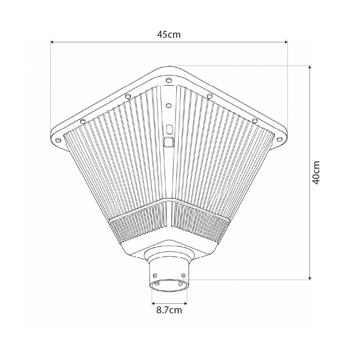 TOPIS GLB-103-0021 Post Top Square/Park/Garden Headlight LED 50W 4500lm 360° AC 220-240V Waterproof IP65 Warm White 2700K - Sanan SMD Chip - Matte Black - L45 x W45 x H40