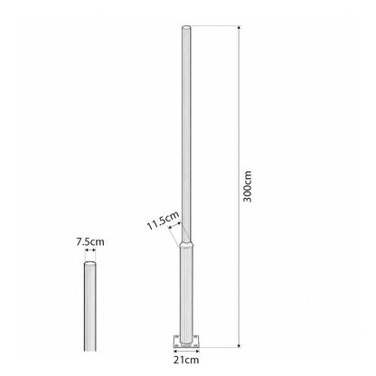STILIA GLB-103-0023 Pole/Post for Square/Park/Garden LED Light 72W 6480lm 120° AC 220-240V Waterproof IP65 Warm White 2700K - Sanan SMD Chip - Matte Black - L21 x W21 x H300