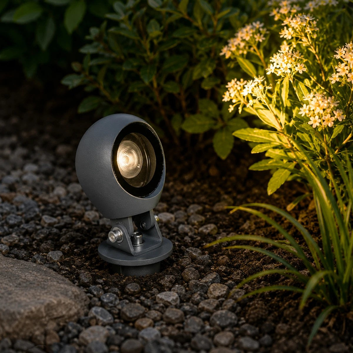 GARDIS GLB-103-0027 Spot Light for Plants - Trees with Garden Base / Spike LED 3W 270lm 24° DC 24V Waterproof IP65 Warm White 2700K - Sanan SMD Chip - Matte Charcoal Grey - L4.5 x W4 x H7