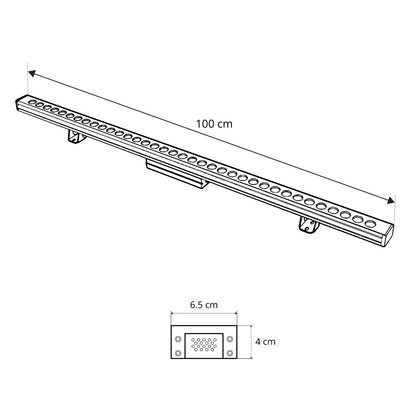 WASHERLUMA GLB-103-0033 LED Wall Washer Light Bar 36W 3240lm 30° AC 220-240V Waterproof IP65 Warm White 2700K - Sanan SMD Chip - Matte Charcoal Grey - L100 x W4 x H6.5