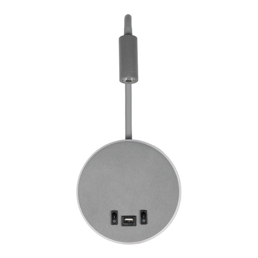 GOOSE 61694 Φωτιστικό Τοίχου - Απλίκα LED 6W 600lm 36° AC 220-240V IP20 - Reading Light & 360° Κρυφός Φωτισμός - Φορτιστής USB 3A - Θερμό Λευκό 2700K Γκρι Αλουμίνιο - Μ15.5 x Π22.5 x Υ30cm