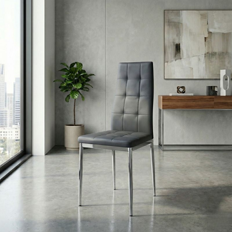 Καρέκλα Τραπεζαρίας Rosa Γκρι PU - Μεταλλικό Πόδι Χρωμίου 41x48x98